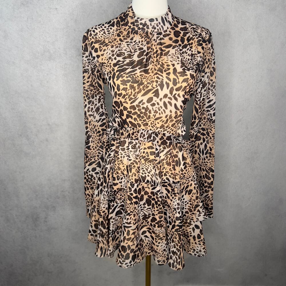 Blue Life Open Back Brown Leopard Print Mini Dress Size M